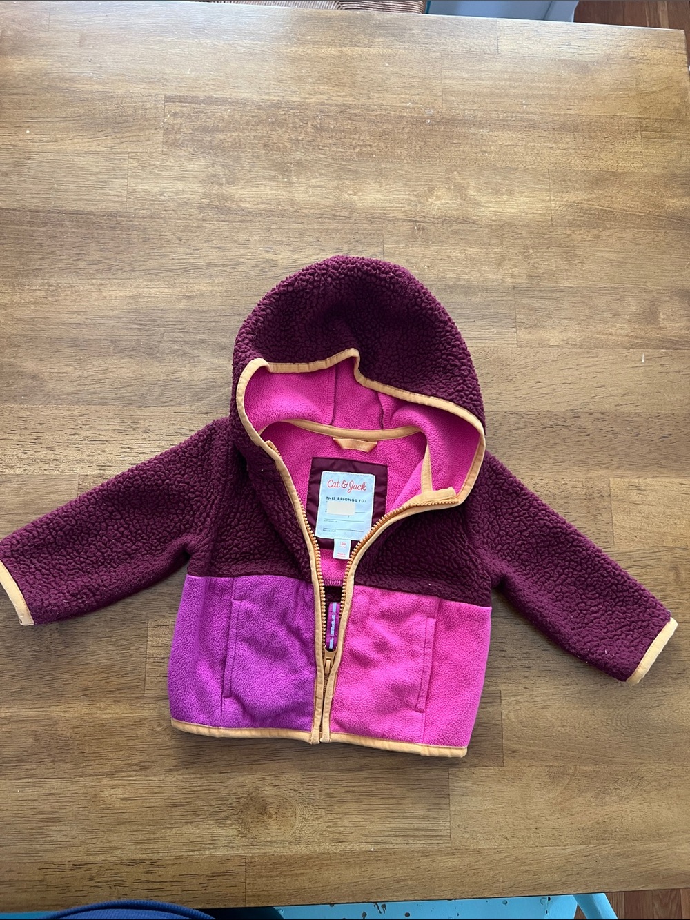 Cat & Jack Two-Tone Sherpa Jacket in Burgundy & Magenta